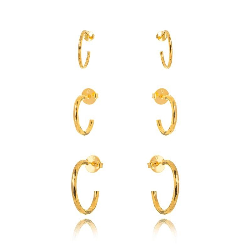 BRINCO TRIO ARGOLA LISA EM BANHO DE OURO 18K