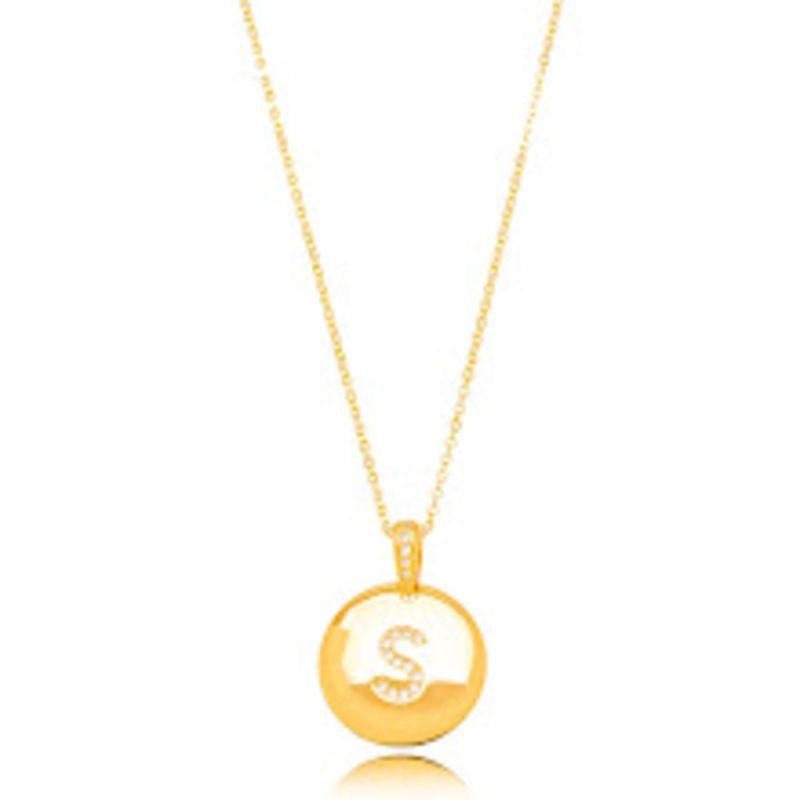 COLAR MEDALHA LETRA S EM BANHO DE OURO 18K