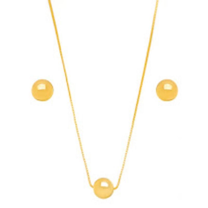 CONJUNTO BOLAS LISAS EM BANHO DE OURO 18K