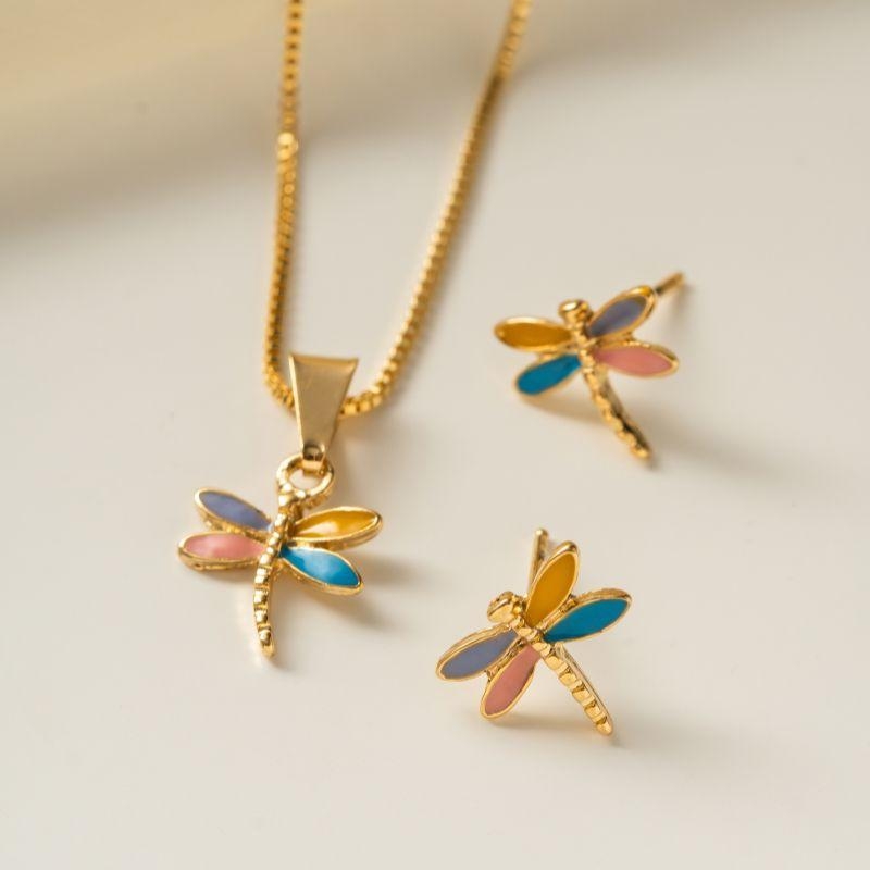 CONJUNTO ESMALTADO LISO EM BANHO DE OURO 18K