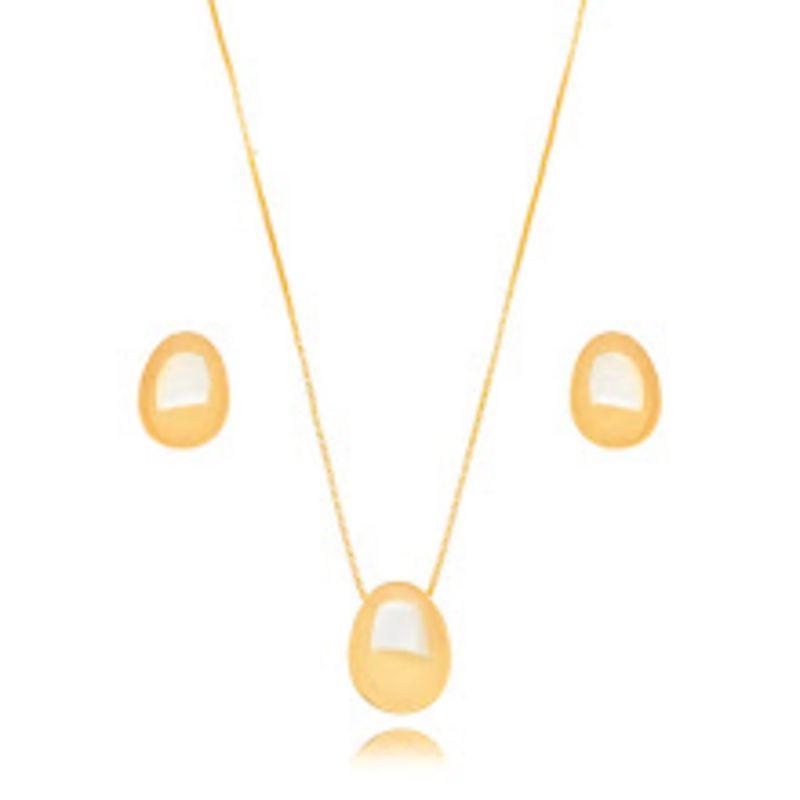 CONJUNTO OVAL LISO EM BANHO DE OURO 18K