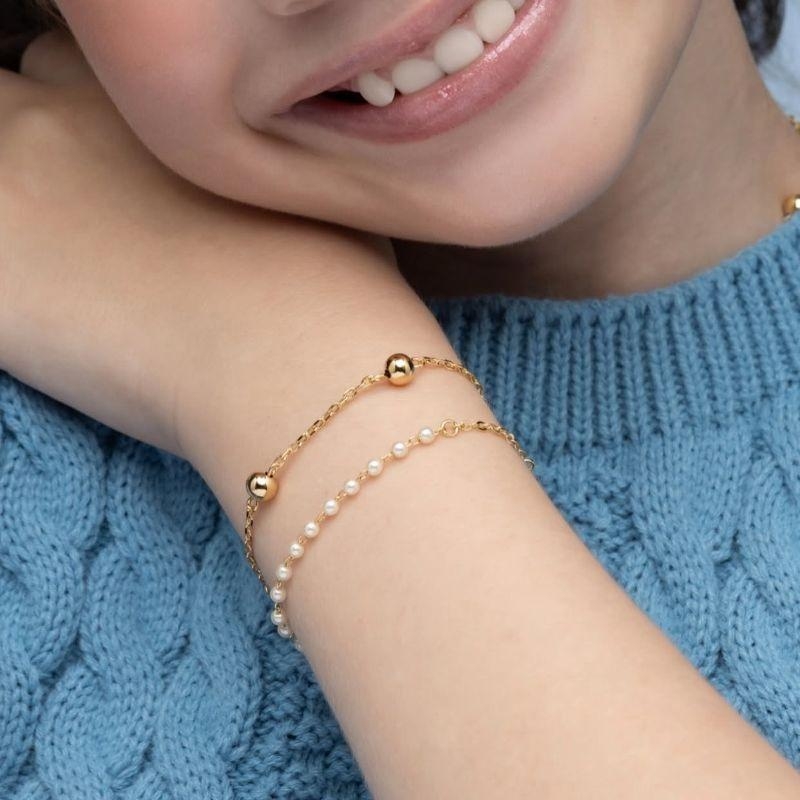 PULSEIRA BOLAS LISAS EM BANHO DE OURO 18K