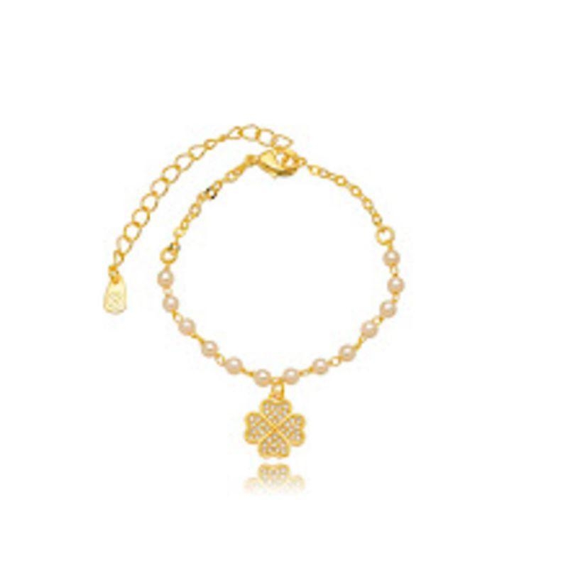PULSEIRA PÉROLA TREVO MICRO ZIRCÔNIA EM BANHO DE OURO 18K