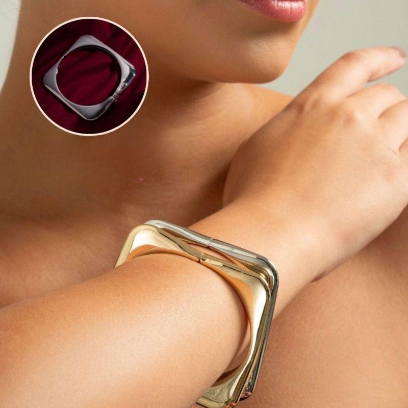 PULSEIRA BRACELETE QUADRADO LISO EM BANHO DE OURO 18K