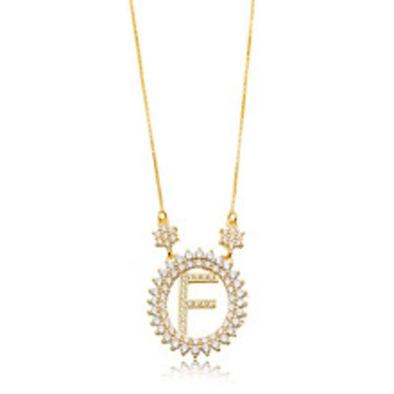 COLAR LETRA F MICRO ZIRCÔNIA EM BANHO DE OURO 18K
