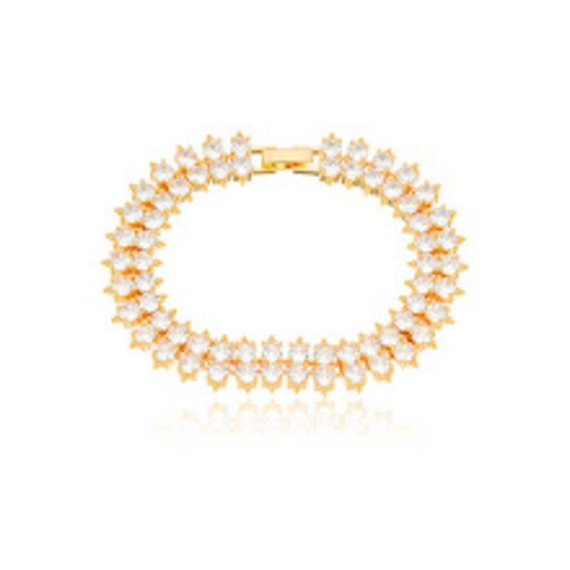 PULSEIRA RIVIERA CRISTAL EM BANHO DE OURO 18K