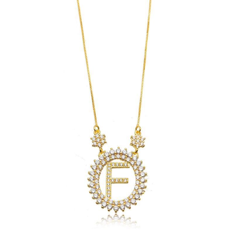 COLAR LETRA F MICRO ZIRCÔNIA EM BANHO DE OURO 18K