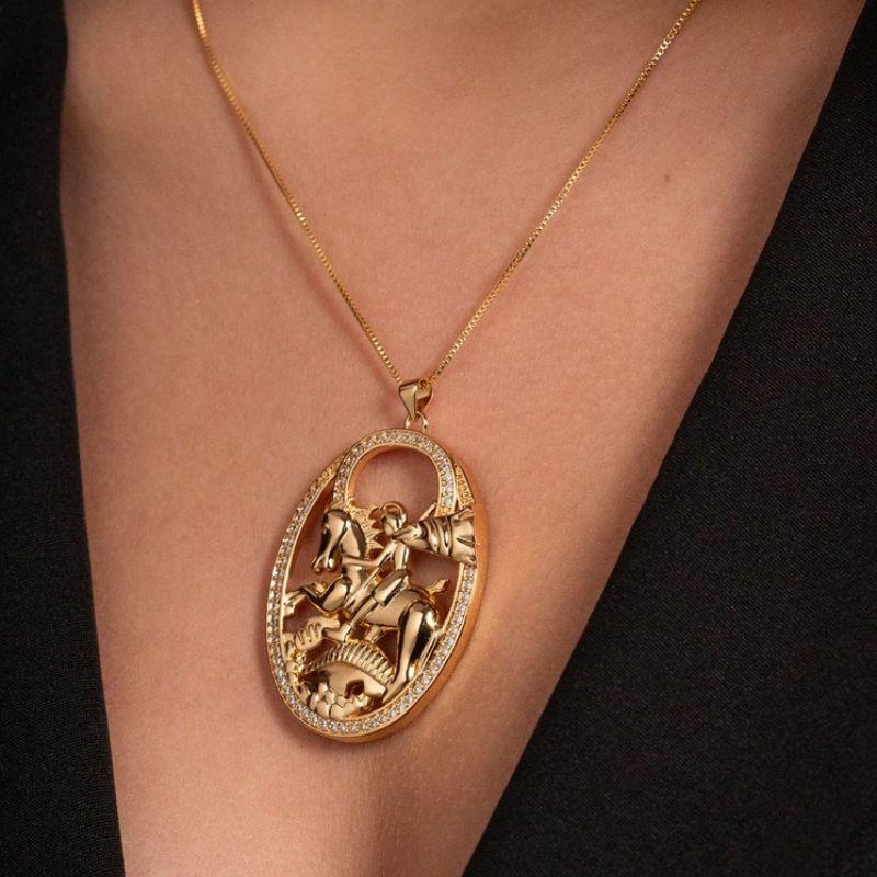 COLAR SÃO JORGE EM BANHO DE OURO 18K