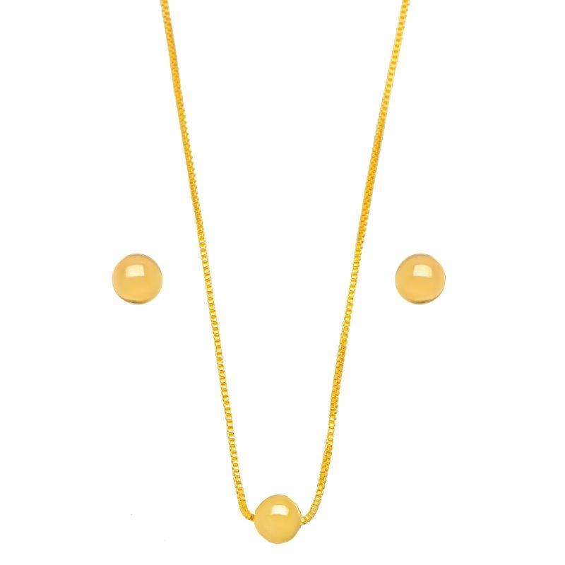 CONJUNTO BOLA LISO EM BANHO DE OURO 18K