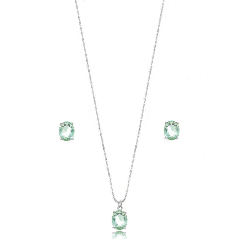 CONJUNTO OVAL CITRINO EM BANHO DE RÓDIO BRANCO