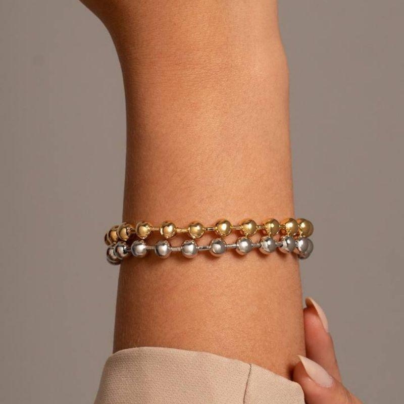 PULSEIRA CANUTILHO E ESFERAS EM BANHO DE OURO 18K