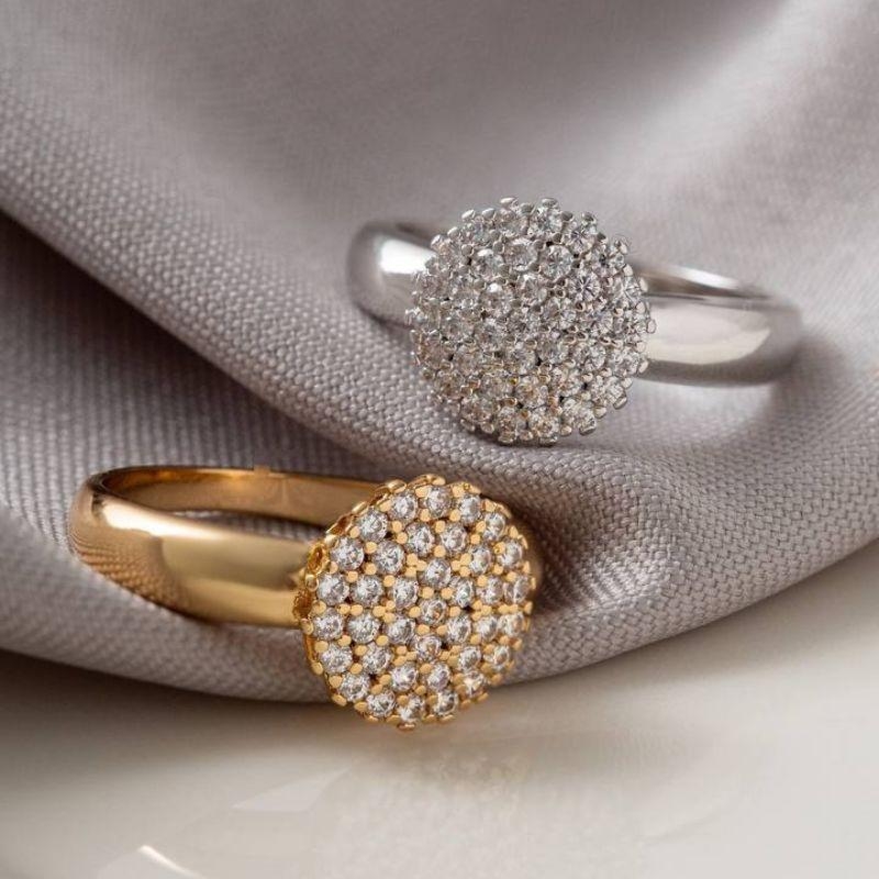 ANEL ESTILO CHUVEIRO MAJESTIC CRAVEJADO EM BANHO DE OURO 18K