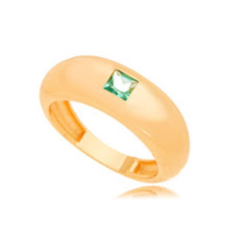 ANEL ABAULADO BOLD COM CRISTAL QUADRADO VERDE AGUA  EM BANHO DE OURO 18K