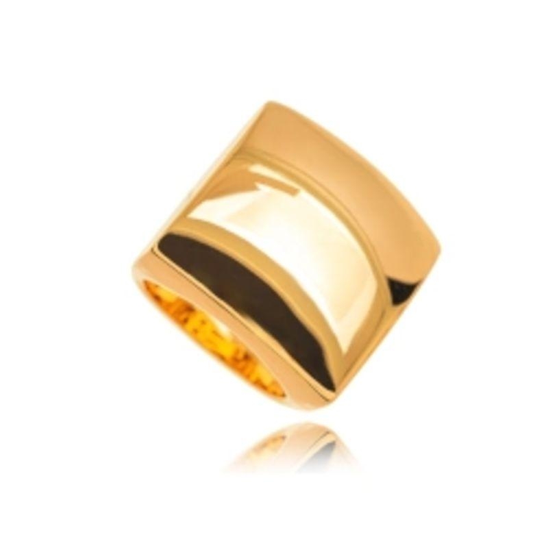 ANEL QUADRADO ABAULADO LISO - BANHO DE OURO 18K