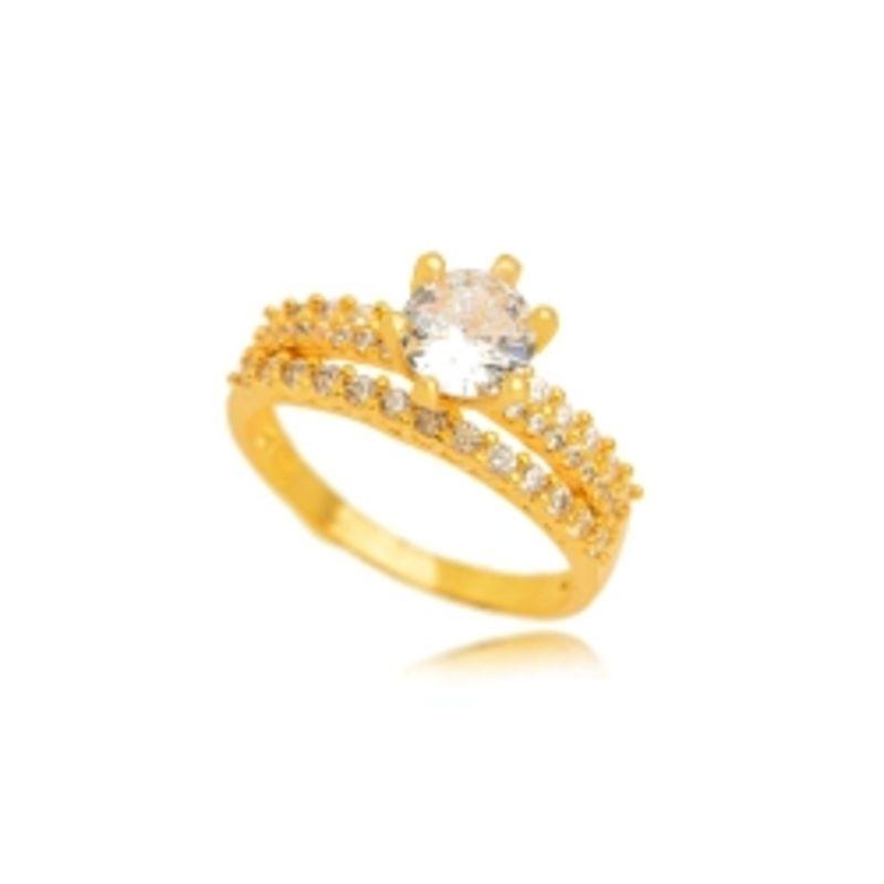 ANEL SOLITÁRIO MAJESTIC COM ARO DUPLO CRAVEJADO - BANHO DE OURO 18K