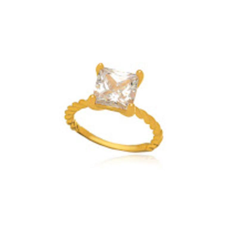 ANEL SOLITÁRIO SQUARE CRYSTAL EM BANHO DE OURO18K