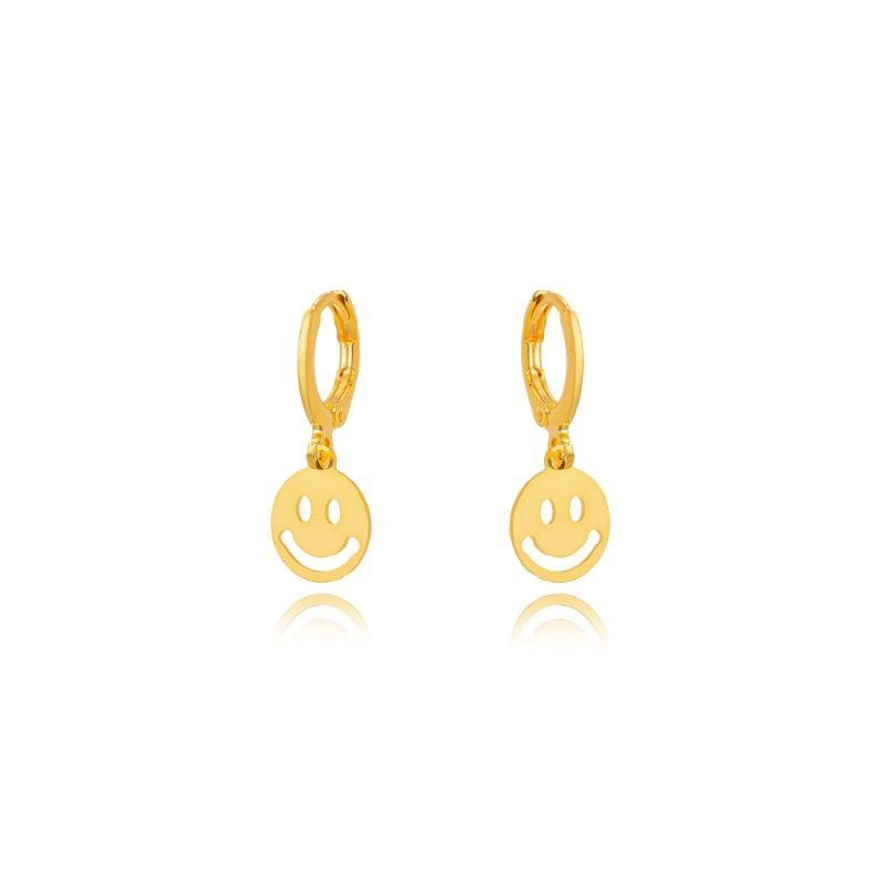 BRINCO ARGOLA CLICK COM PINGENTE SMILEY - BANHO OURO 18K