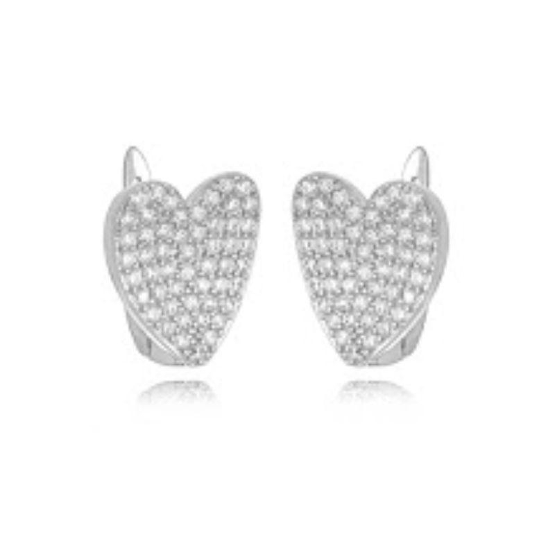 BRINCO ARGOLA CORAÇÃO PAVÊ - BANHO DE RÓDIO BRANCO