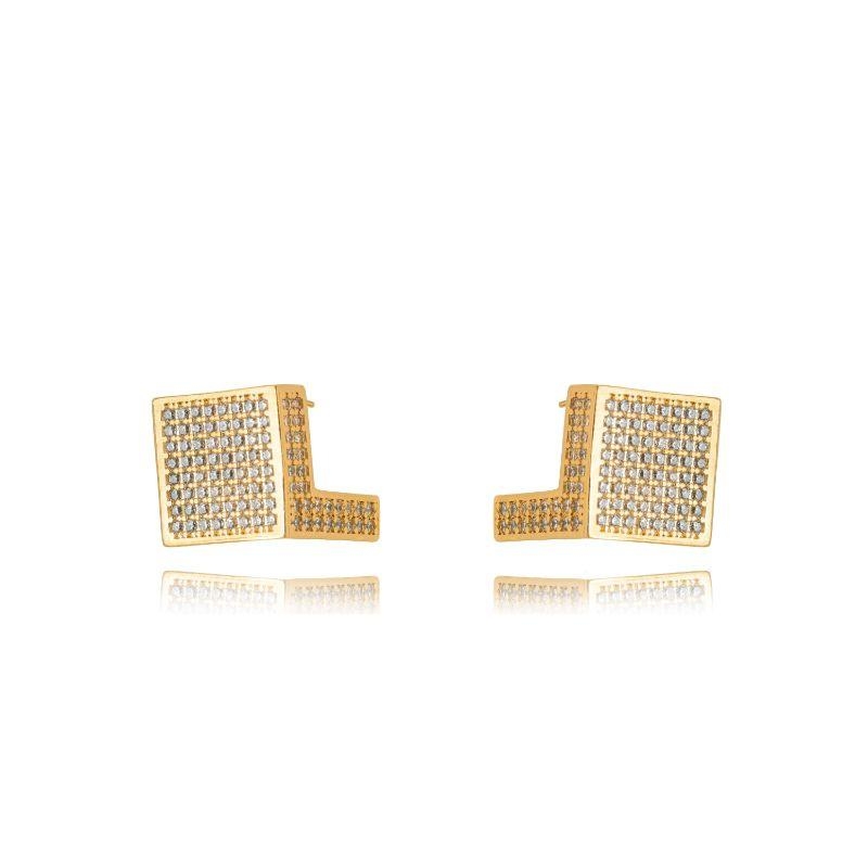 BRINCO ARGOLA QUADRADA CHANFRADA - BANHO DE OURO 18K