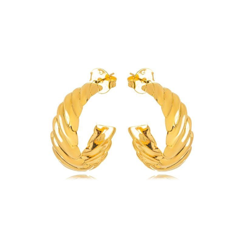 BRINCO MEIA ARGOLA ESTILO CROISSANT EM BANHO DE OURO 18K