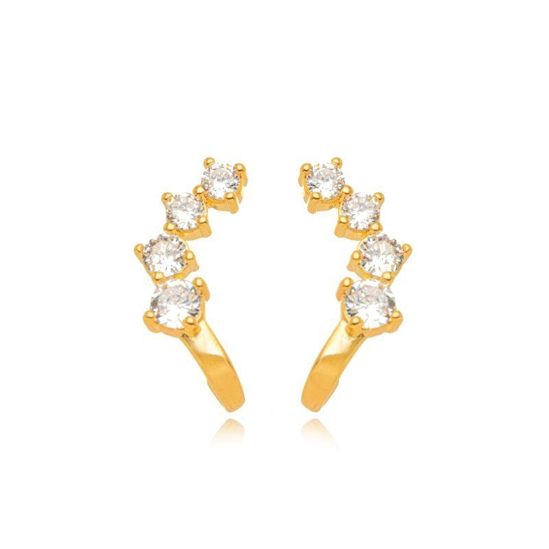 BRINCO EAR HOOK DE ZIRCÔNIAS CRESCENTES - BANHO DE OURO 18