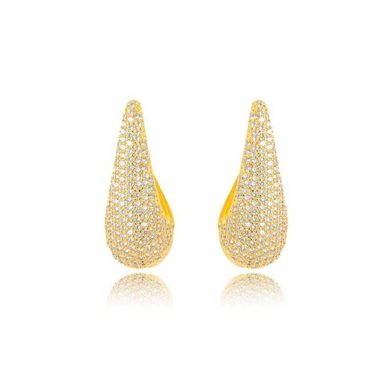 BRINCO ARGOLA CLICK GOTA PAVÊ - BANHO DE OURO 18K