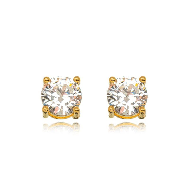 BRINCO SOLITÁRIO CAIXA ALTA ZIRCÔNIA CRYSTAL - BANHO DE OURO 18K