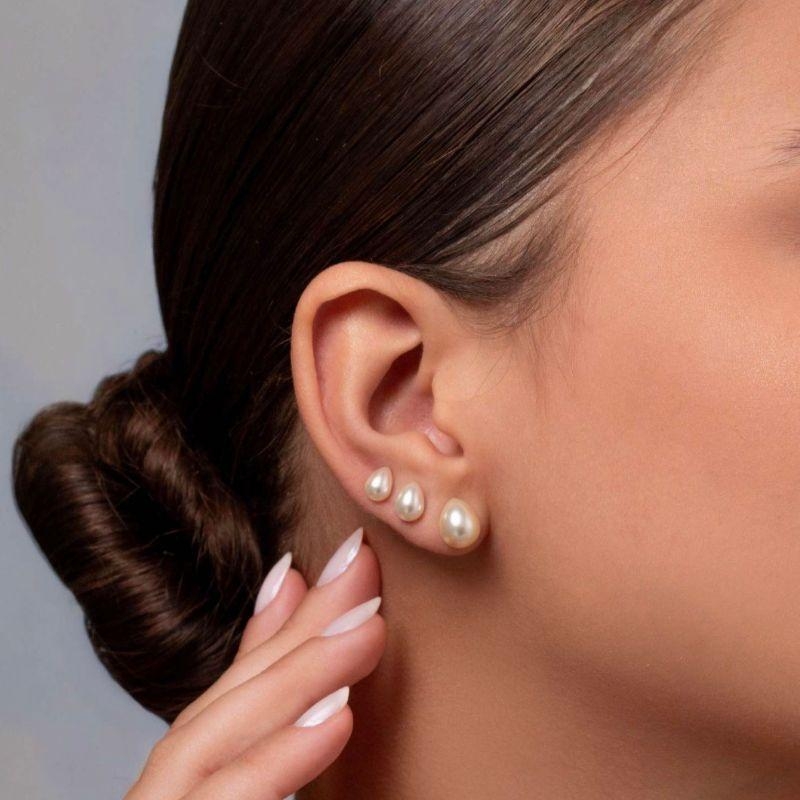 BRINCO TRIO PÉROLA GOTA - BANHO DE OURO 18K