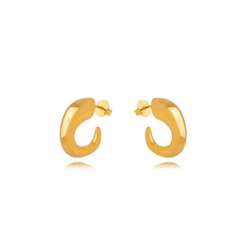 BRINCO ARGOLA BOLD LISO DESIGN ORGÂNICO BANHO OURO 18K