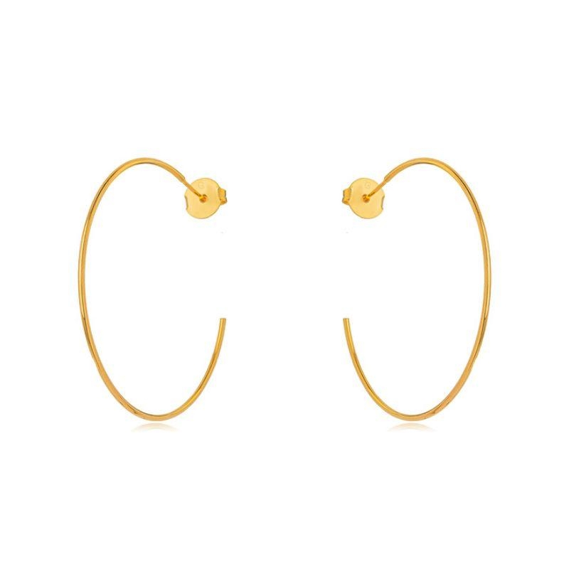 BRINCO ARGOLA GRANDE OVAL LISA - BANHO DE OURO 18K