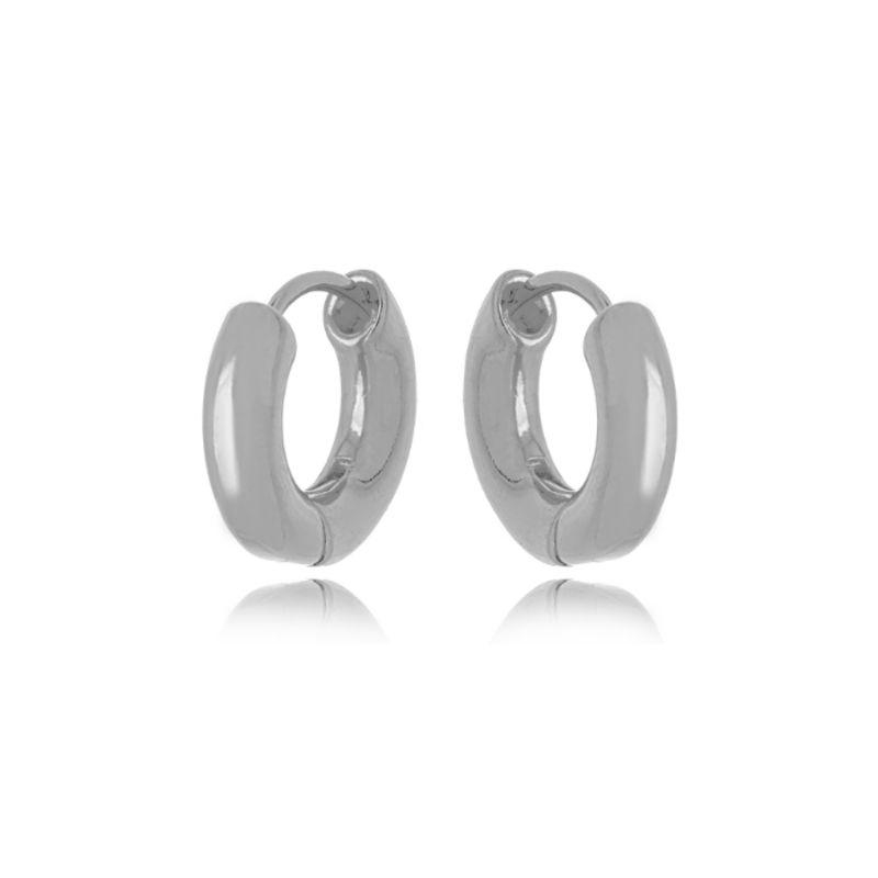 BRINCO ARGOLA HUGGIE ABAULADAPEQUENA EM BANHO DE RÓDIO BRANCO