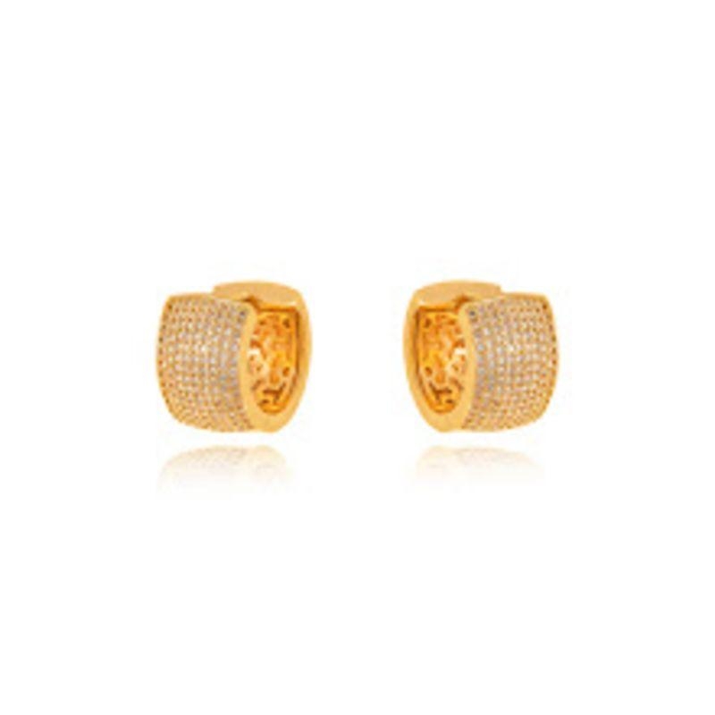 BRINCO ARGOLA BOMBÊ LARGA CRAVEJADA EM OURO 18K