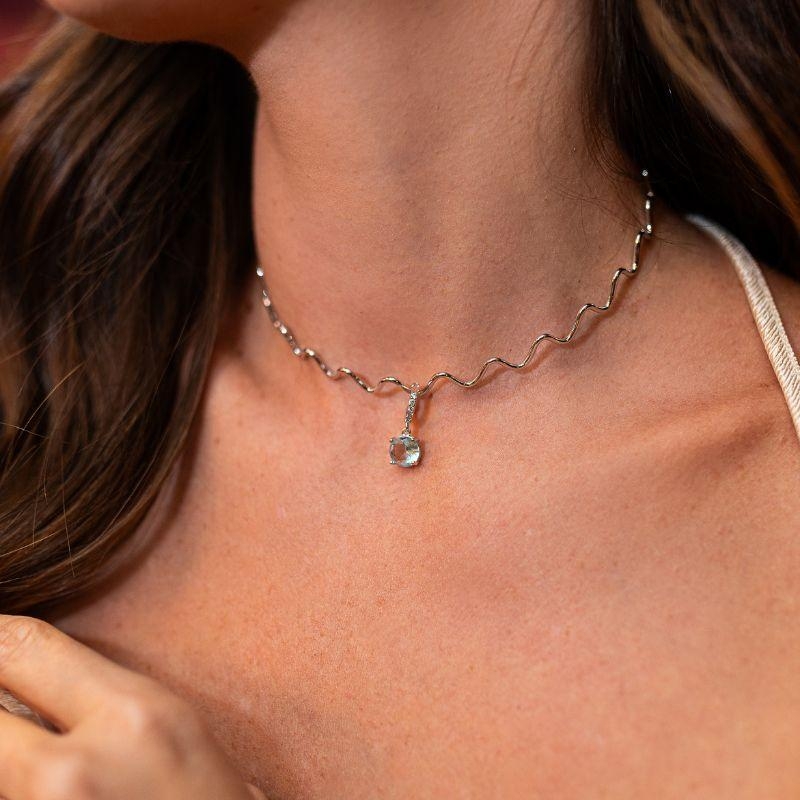 COLAR CHOKER RÍGIDA ZIG-ZAG EM BANHO DE RÓDIO BRANCO