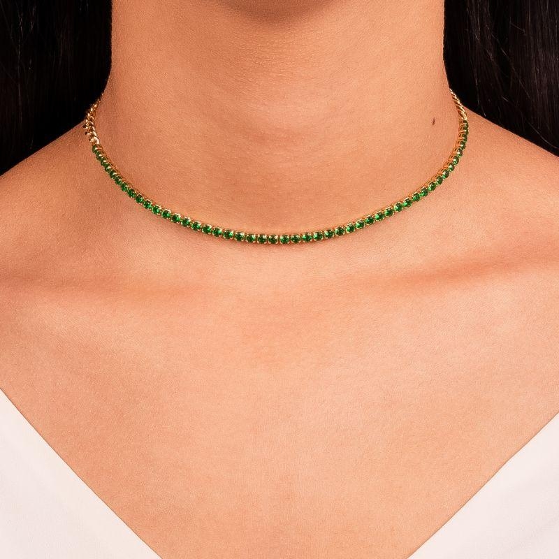 COLAR CHOKER RIVIERA FINA VERDE ESMERALDA  -  BANHO DE OURO 18K