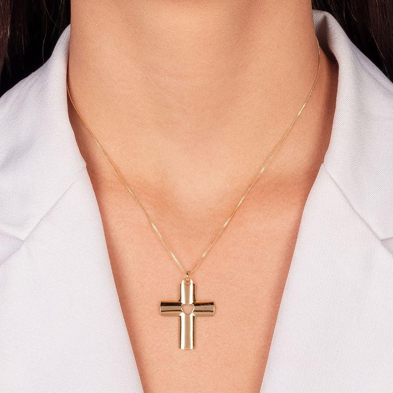 COLAR CRUZ COM CORAÇÃO VAZADO - BANHO DE OURO 18K