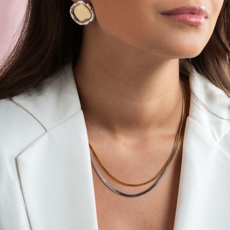 COLAR FITA MALHA ESPELHADA EM BANHO DE OURO 18K