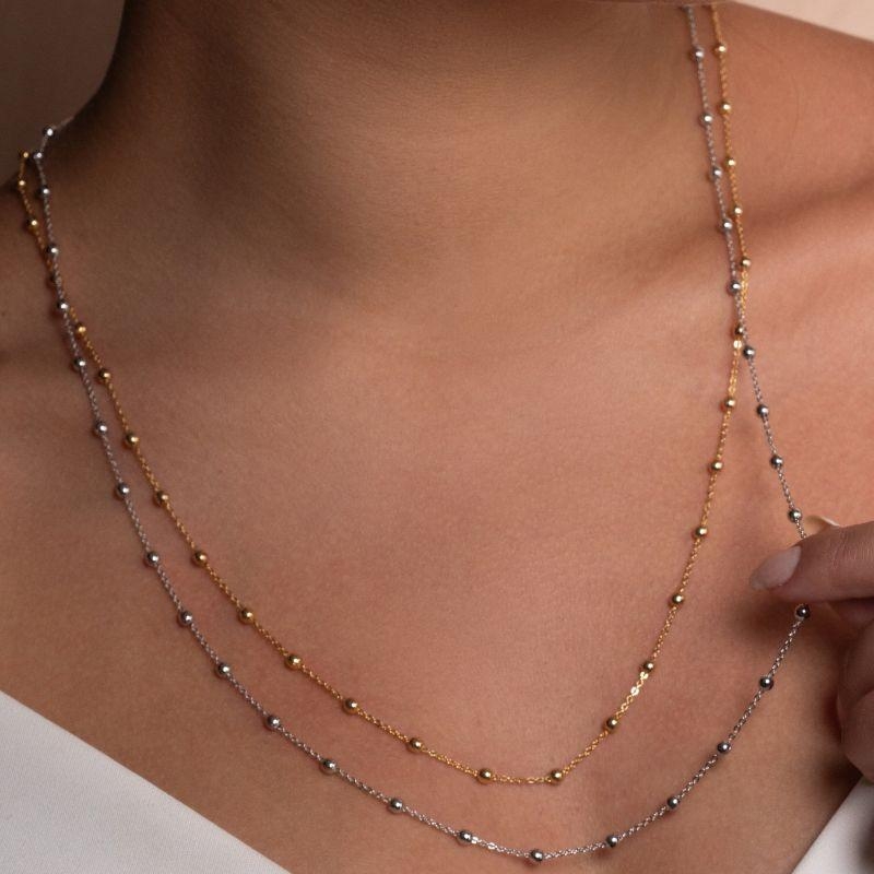 COLAR LONGO COM ESFERAS EM OURO 18K - 70CM