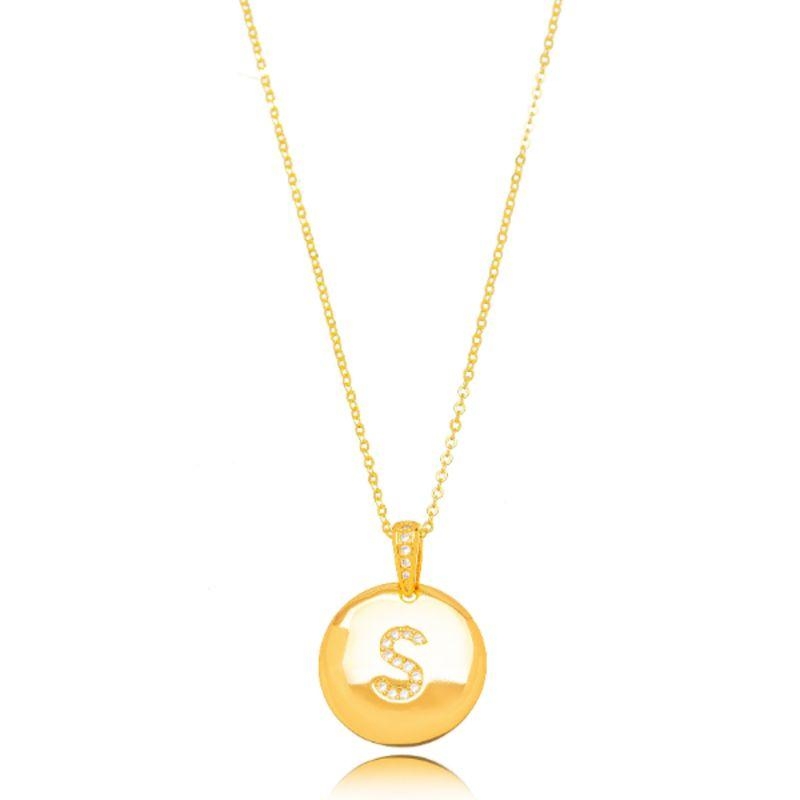 COLAR MEDALHA LETRA S EM BANHO DE OURO 18K