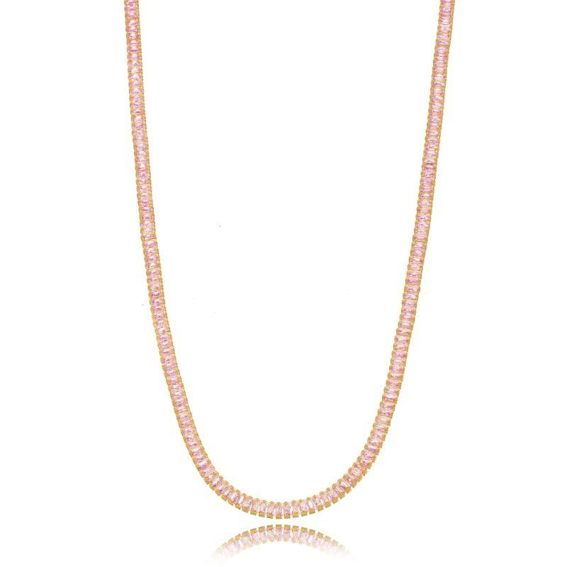 COLAR RIVIERA DE ZIRCÔNIAS ROSAS - BANHO DE OURO 18K