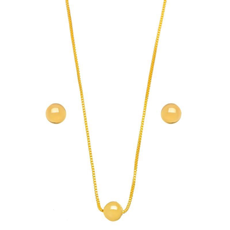 CONJUNTO COLAR E BRINCOS ESFERA EM BANHO DE OURO 18K