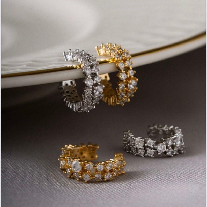 PIERCING DE PRESSÃO MULTI-ZIRCÔNIAS -  BANHO DE OURO 18K