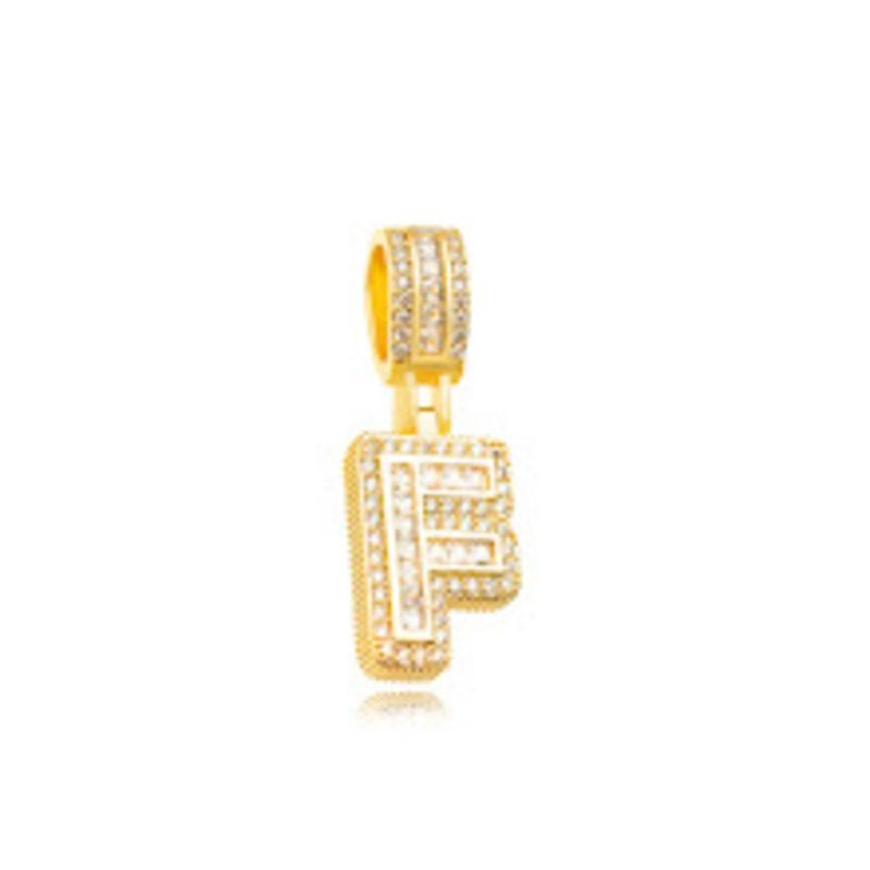 PINGENTE LETRA F CRAVEJADA EM BANHO DE OURO 18K