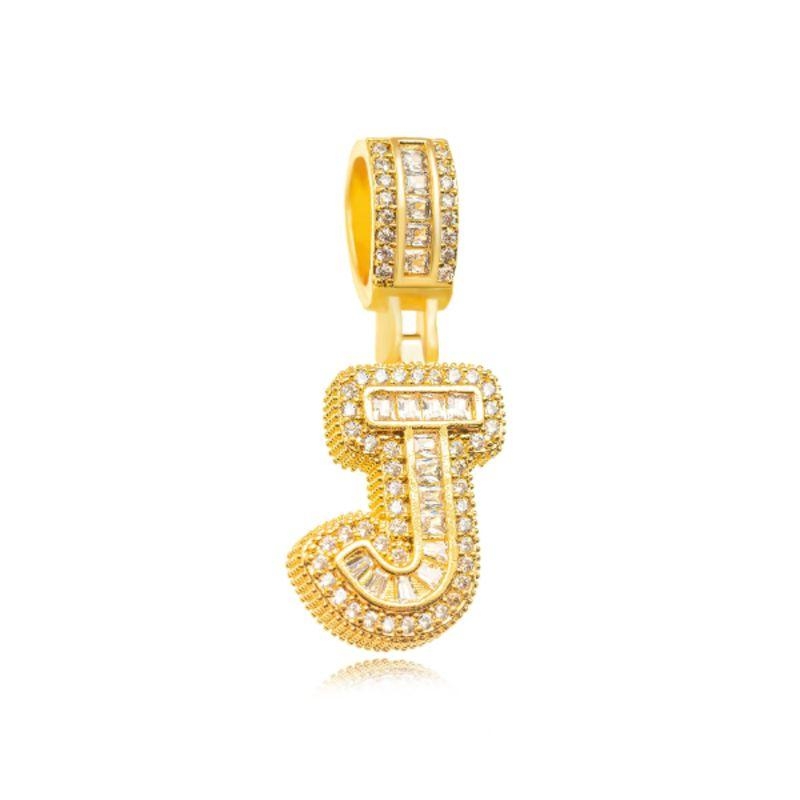 PINGENTE LETRA J CRAVEJADA EM BANHO DE OURO 18K