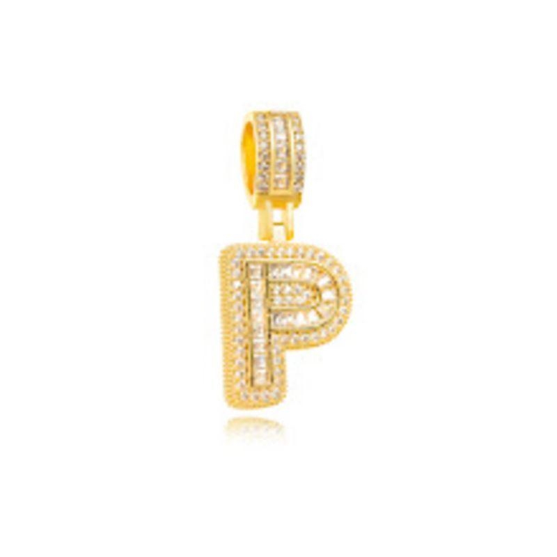 PINGENTE LETRA P CRAVEJADA EM BANHO DE OURO 18K