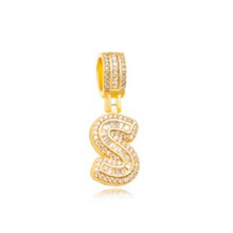 PINGENTE LETRA S CRAVEJADA EM BANHO DE OURO 18K