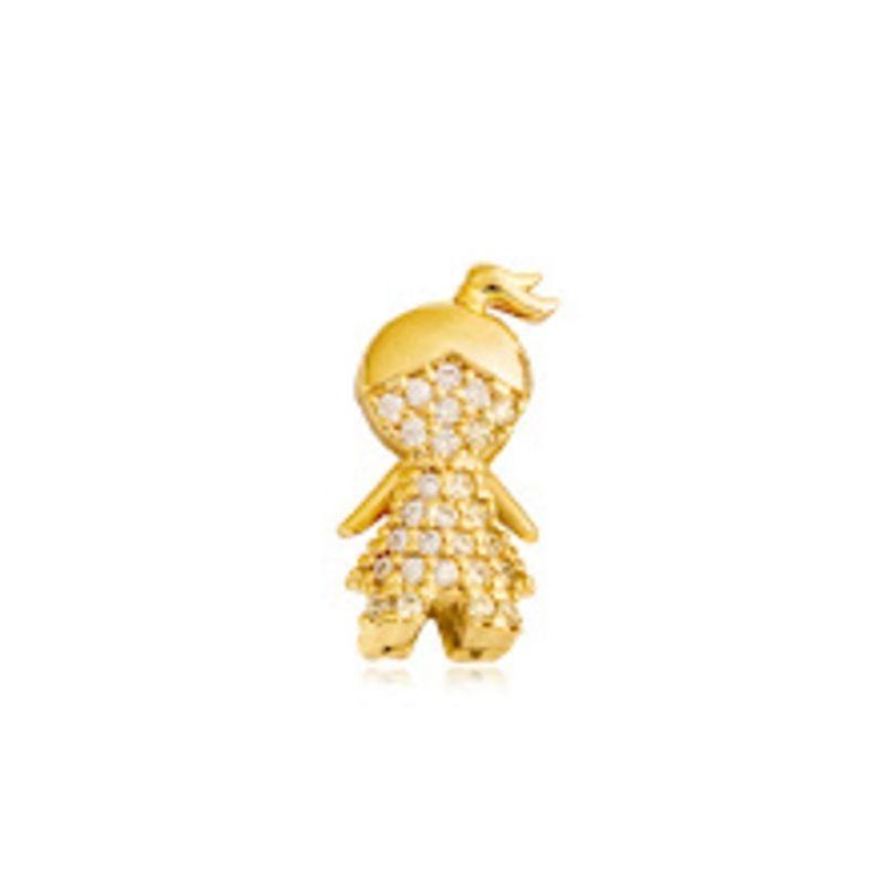 PINGENTE MENINA CRAVEJADA EM BANHO DE OURO 18K