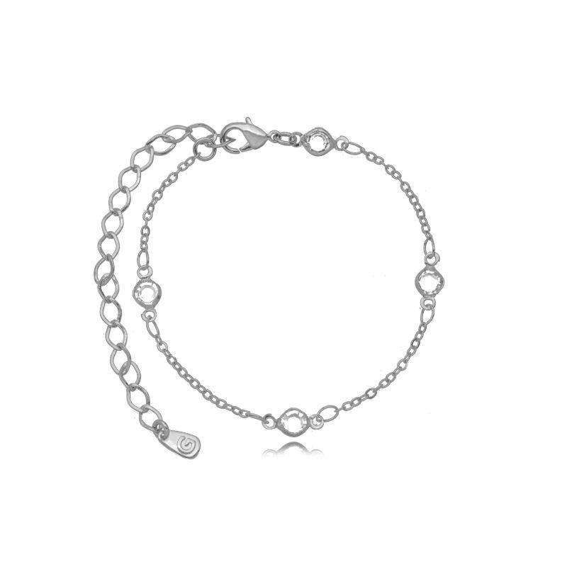 PULSEIRA ELO PORTUGUÊS COM PONTOS DE LUZ - BANHO DE RÓDIO BRANCO