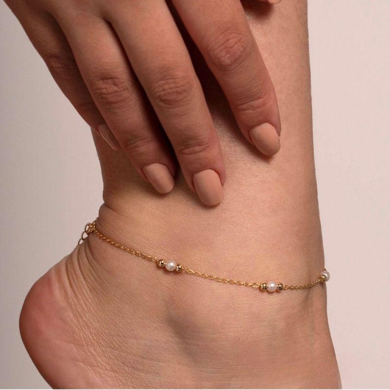 TORNOZELEIRA PÉROLAS EM BANHO DE OURO 18K