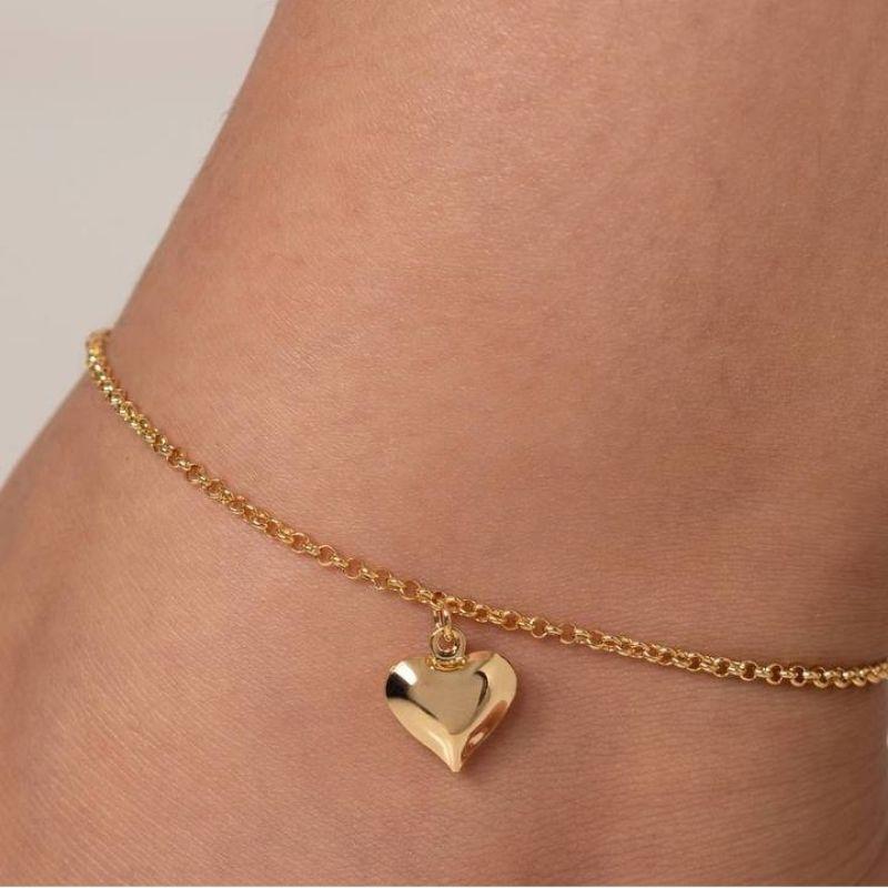 TORNOZELEIRA CORAÇÃO LISA EM BANHO DE OURO 18K