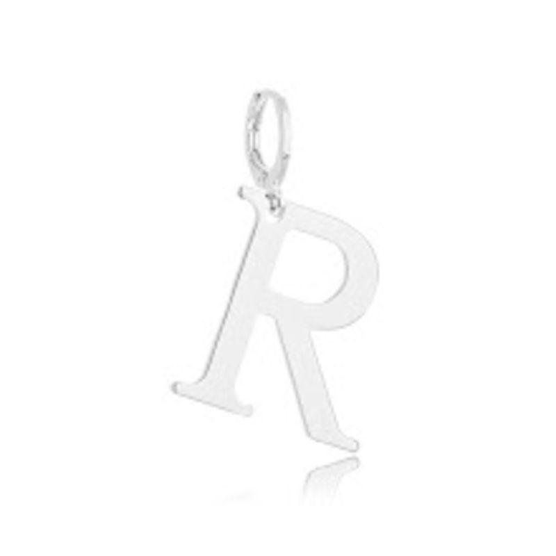 PINGENTE LETRA R EM BANHO DE RÓDIO BRANCO